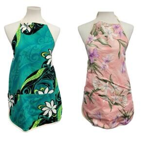 Local Design Made In Hawaii Womens Reversible Floral Craft Apron w Pockets